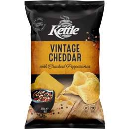 Kettle Vintage Cheddar With Cracked Peppercorns Chips 150g