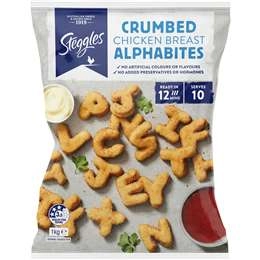 Steggles Chicken Breast Alphabites Crumbed 1kg