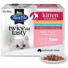 Fussy Cat Grain Free Meaty Mince & Chicken Gravy Kitten Wet Food 80g X 12 Pack