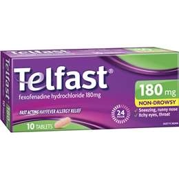 Telfast Hayfever Allergy Relief 180mg Non Drowsy Tablets 10 Pack