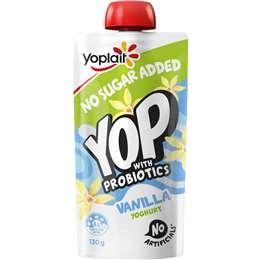 Yoplait Yop Yoghurt With Probiotics No Sugar Added Vanilla Pouch 130g