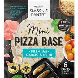 Simson's Pantry Mini Pizza Base Premium Garlic & Herb 6 Pack