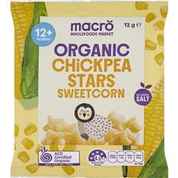 Macro Organic Chickpea Stars Sweetcorn 12g