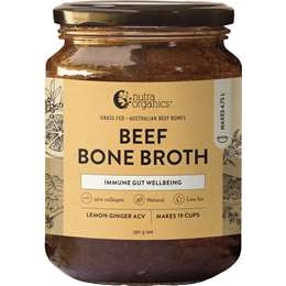 Nutra Organics Beef Bone Broth Lemon Ginger Acv 190g