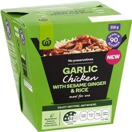 Woolworths Garlic Chicken With Sesame Ginger & Rice Box 350g