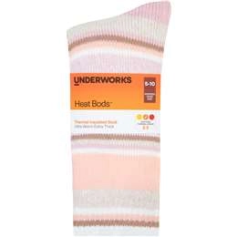 Underworks Womens Heat Bod Socks Thermal Pink Stripe Each