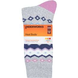 Underworks Womens Heat Bod Socks Thermal Grey Nordic Each