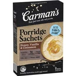 Carman's Porridge Sachets Honey, Vanilla & Cinnamon 8 Pack