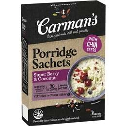 Carman's Porridge Sachets Super Berry & Coconut 8 Pack