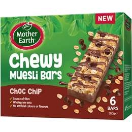 Mother Earth Chewy Muesli Bars Choc Chip 180g