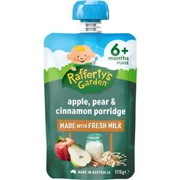 Rafferty's Garden Baby Food Pouch Apple, Pear & Cinnamon Porridge 6+ Months 120g