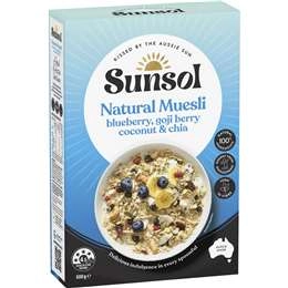 Sunsol Natural Muesli Blueberry, Goji Berry Coconut & Chia 500g