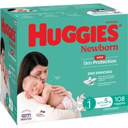 Huggies Newborn Nappies Size 1 (up To 5kg) 108 Pack