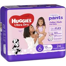 Huggies Ultra Dry Nappy Pants Girls Size 6 (15kg+) 24 Pack