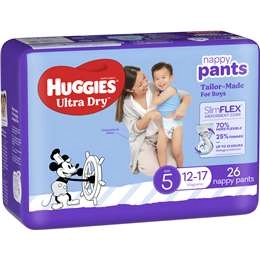 Huggies Ultra Dry Nappy Pants Boys Size 5 (12-17kg) 26 Pack