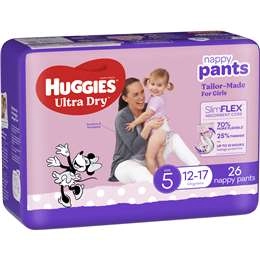 Huggies Ultra Dry Nappy Pants Girls Size 5 (12-17kg) 26 Pack