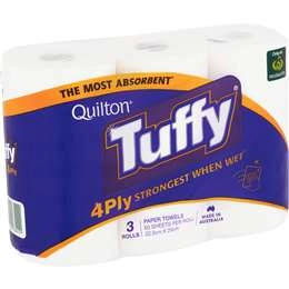 Quilton Tuffy Paper Towel White 4 Ply 180 Sheets 3 Pack