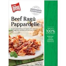 On The Menu Beef Ragu Pappardelle Frozen Meal 260g