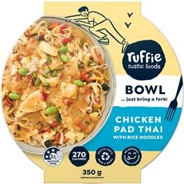 Ruffie Rustic Foods Chicken Pad Thai With Rice Noodles Bowl 350g