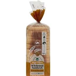 Woolworths Wholemeal Sandwich Hi-fibre Bread 700g