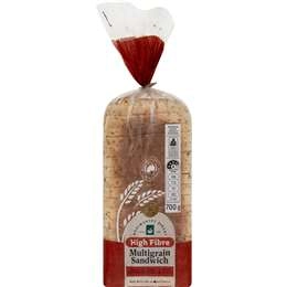 Woolworths Multigrain Sandwich Hi-fibre Bread 700g