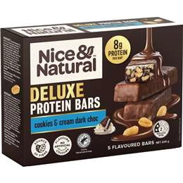 Nice & Natural Deluxe Protein Bars Cookies & Cream Dark Choc 5 Pack 200g