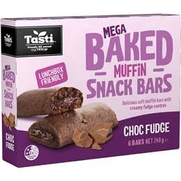 Tasti Mega Baked Muffin Snack Bars Choc Fudge 6 Pack 240g