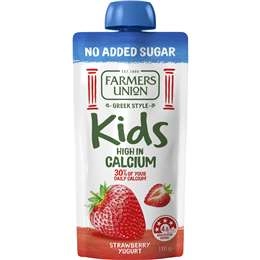 Farmers Union Greek Style Kids Yoghurt Pouch Strawberry No Added Sugar 130g