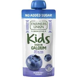 Farmers Union Greek Style Kids Yoghurt Blueberry No Added Sugar 130g