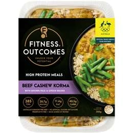 Fitness Outcomes Beef Cashew Korma With Brown Rice & Green Beans 350g