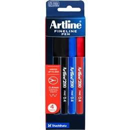 Artline 200 Pen Fine 0.4 Assorted 4 Pack