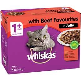 Whiskas Adult 1 + Years Wet Cat Food Beef Favourites In Jelly 85g X 12 Pack