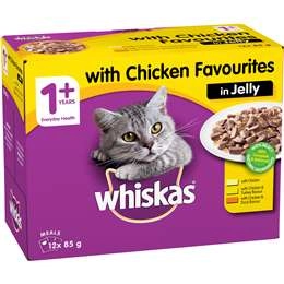 Whiskas Adult 1 + Years Wet Cat Food Chicken Favourites In Jelly 85g X 12 Pack