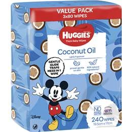 Huggies Thick Baby Wipes Coconut Oil 240 Pack