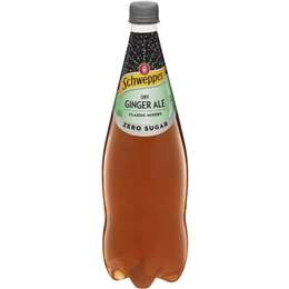 Schweppes Zero Sugar Classic Mixers Dry Ginger Ale Soft Drink Bottle 1.1l