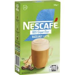 Nescafe 98% Sugar Free Hazelnut Latte Coffee Sachets 10 Pack