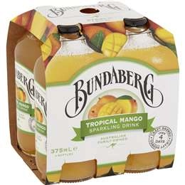 Bundaberg Tropical Mango Sparkling Drink 375ml X4 Pack