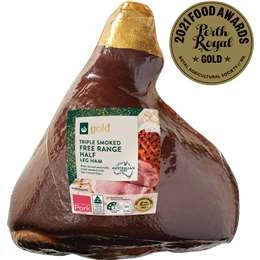 Woolworths Gold Triple Smoked Free Range Bone-in Half Leg Ham 3kg - 6kg