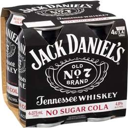 Jack Daniel's Whiskey & Zero Sugar 4x375ml Pack