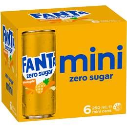 Fanta Mini Pineapple Zero Cans  250ml X 6 Pack