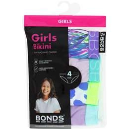 Bonds Girls Underwear Bikini Briefs Size 4-6 Or 6-8 Assorted 4 Pack