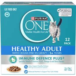 Purina One Cat Food Healthy Adult Ocean Fish In Gravy 70g X 12 Pack