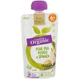 Macro Organic 6 Months+ Pear Pea Potato & Spinach 120g