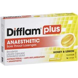 Difflam Plus Sore Throat Lozenges Honey Anaesthetic 16 Pack