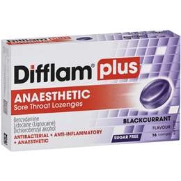 Difflam Plus Sore Throat Lozenges Blackcurrant Anaesthetic 16 Pack