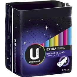 U By Kotex Extra Overnight Pads Long With Wings 8 Pack