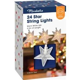 Mirabella Christmas 24 Star String Led Lights 2.3m Warm White Each