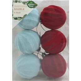 Christmas Traditional Baubles Felt Blue & Red 6 Pack