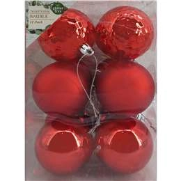 Christmas Traditional Baubles Red  12 Pack