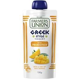 Farmers Union Greek Style Yoghurt Pouch Hint Of Real Mango 130g